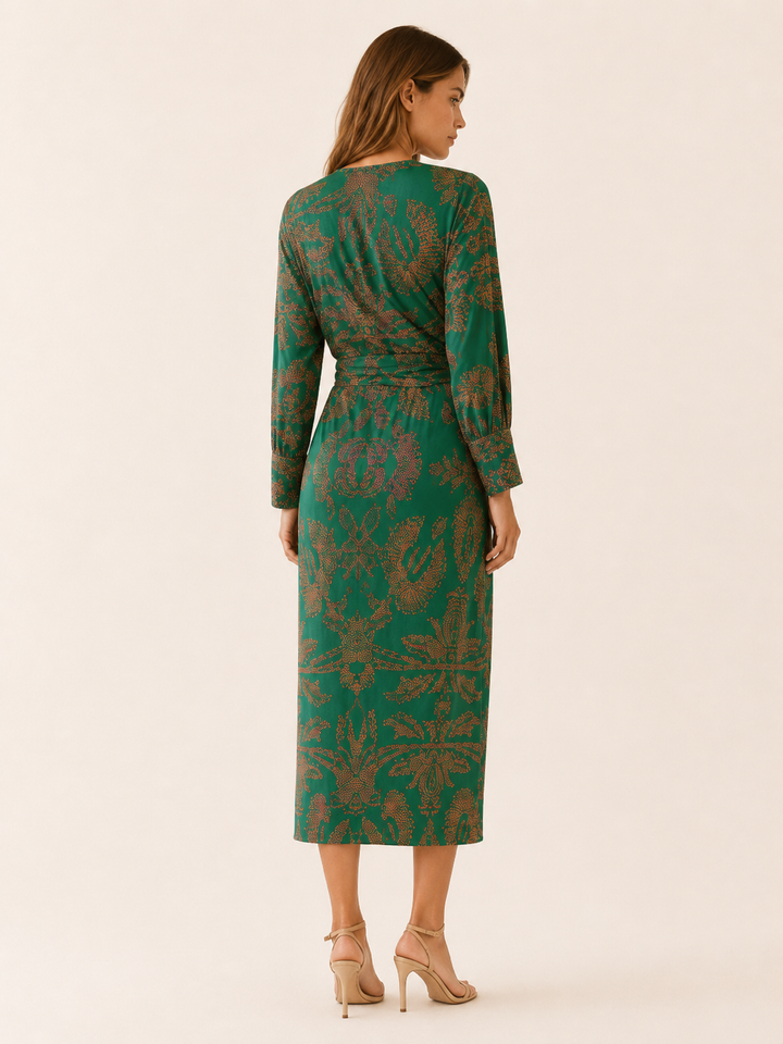 Blue Long Sleeve Midi Dress with Twist Front – side view