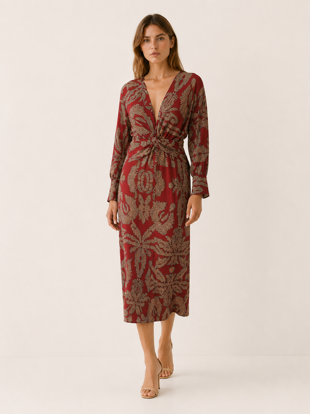 Blue Long Sleeve Midi Dress with Twist Front – lifestyle