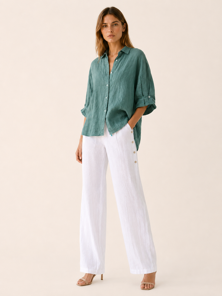 Black Relaxed Linen Shirt with Button Front – lifestyle