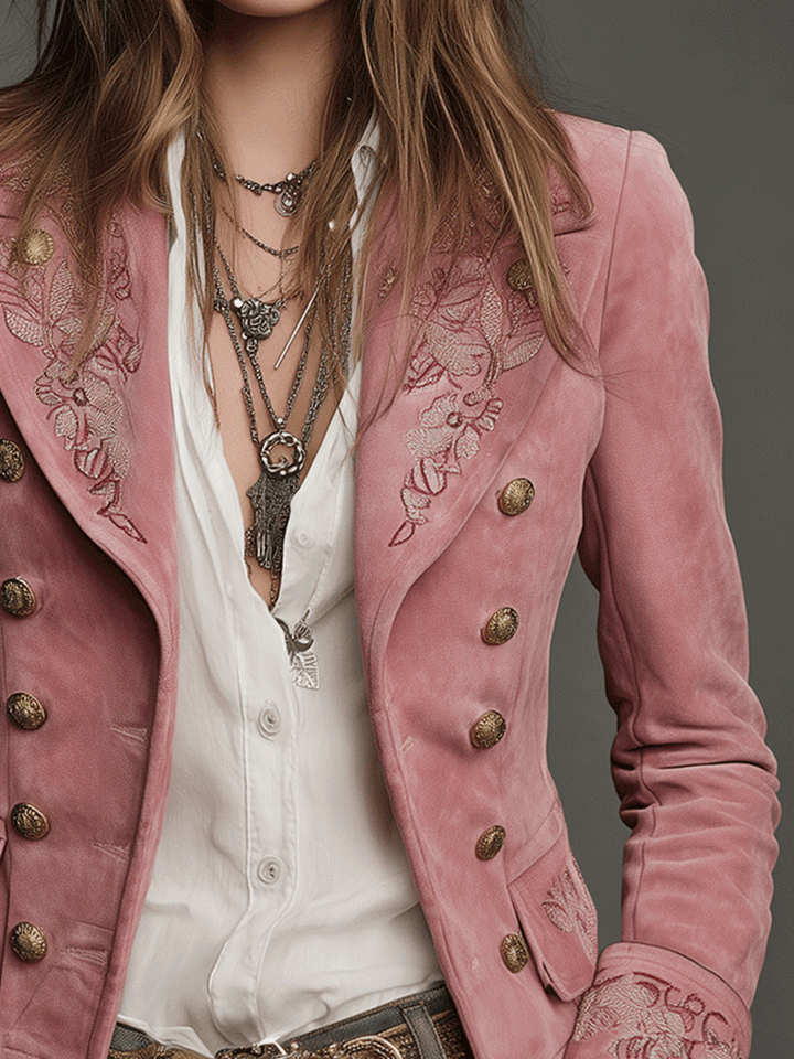 Vintage double-breasted suede jacket styled outfit