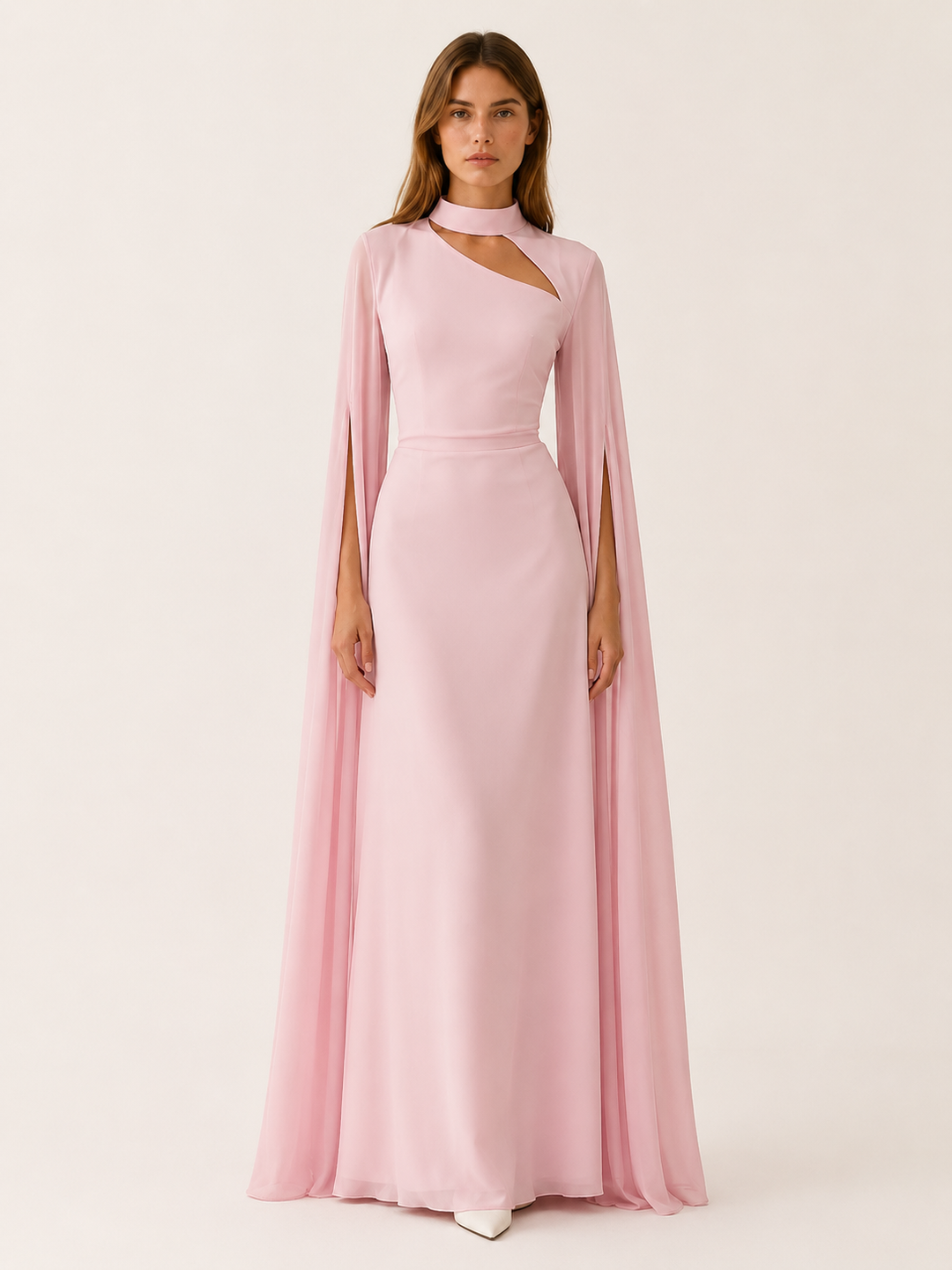 Wine Red Chiffon Maxi Dress with Cape Sleeves – lifestyle
