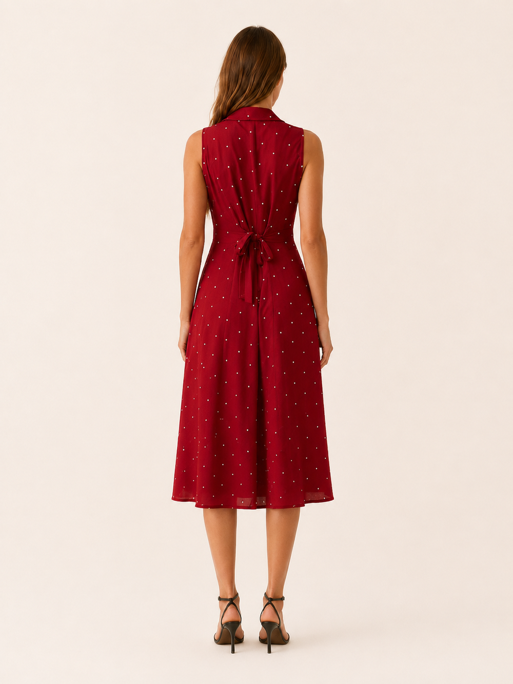 Red Polka Dot Midi Dress with Tie Back – side view