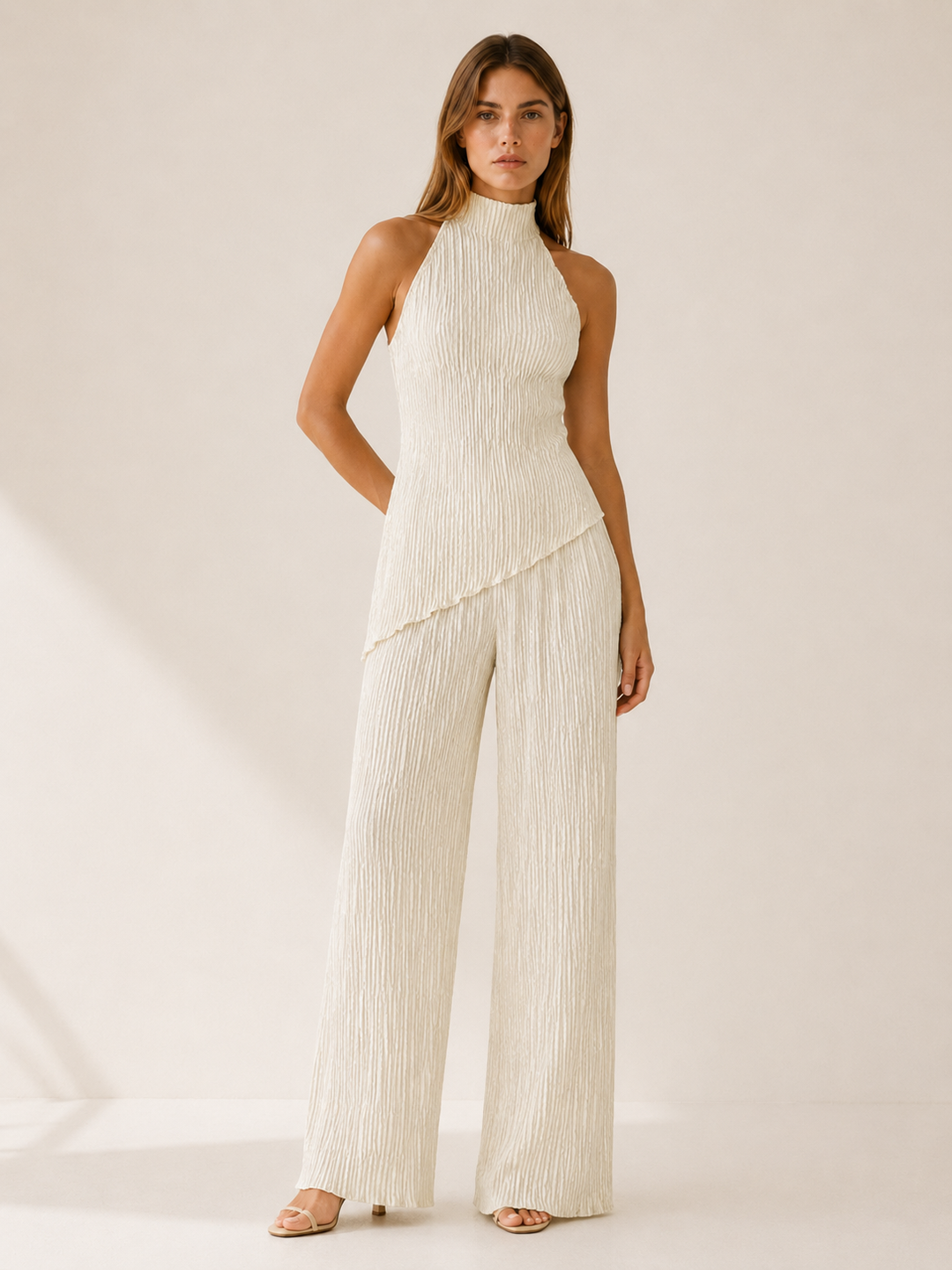 Cerys | Pleated Two Piece Set with Halter Top