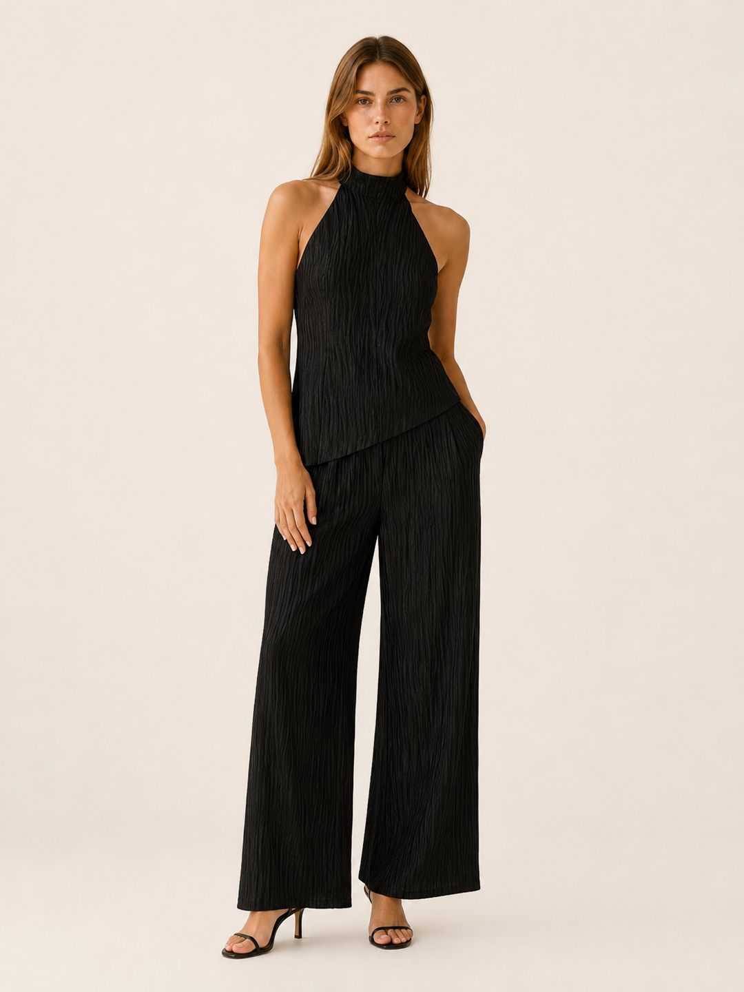 Cerys | Pleated Two Piece Set with Halter Top