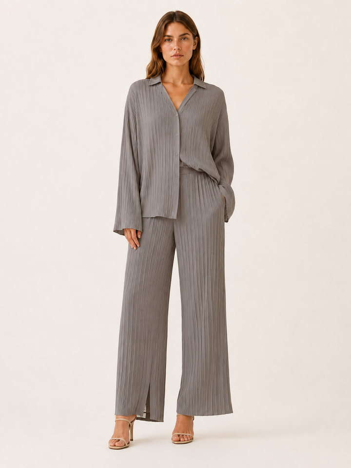 Cleo | Pleated Co-Ord Set with Wide-Leg Trousers