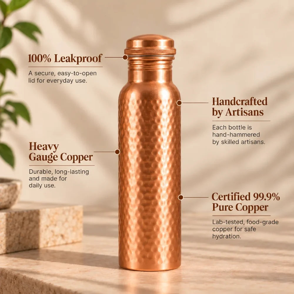 Ashwell pure copper water bottle, 1L, main product photo