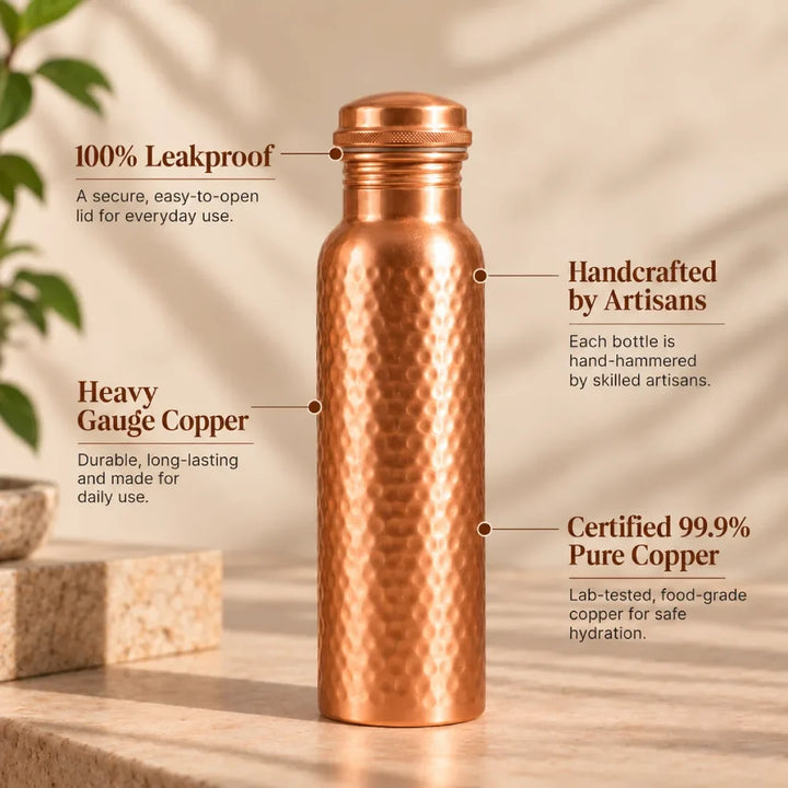 Ashwell pure copper water bottle, 1L, main product photo