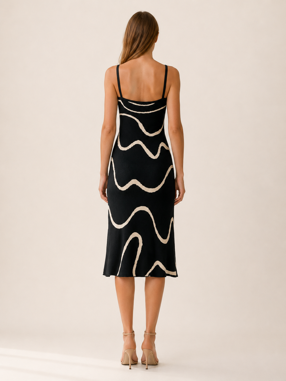 Black Knit Midi Dress with Wave Pattern – side view