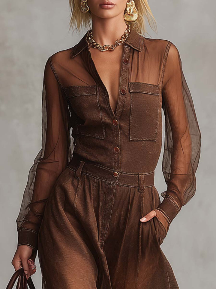 Diana western brown maxi dress – side view organza detailing women