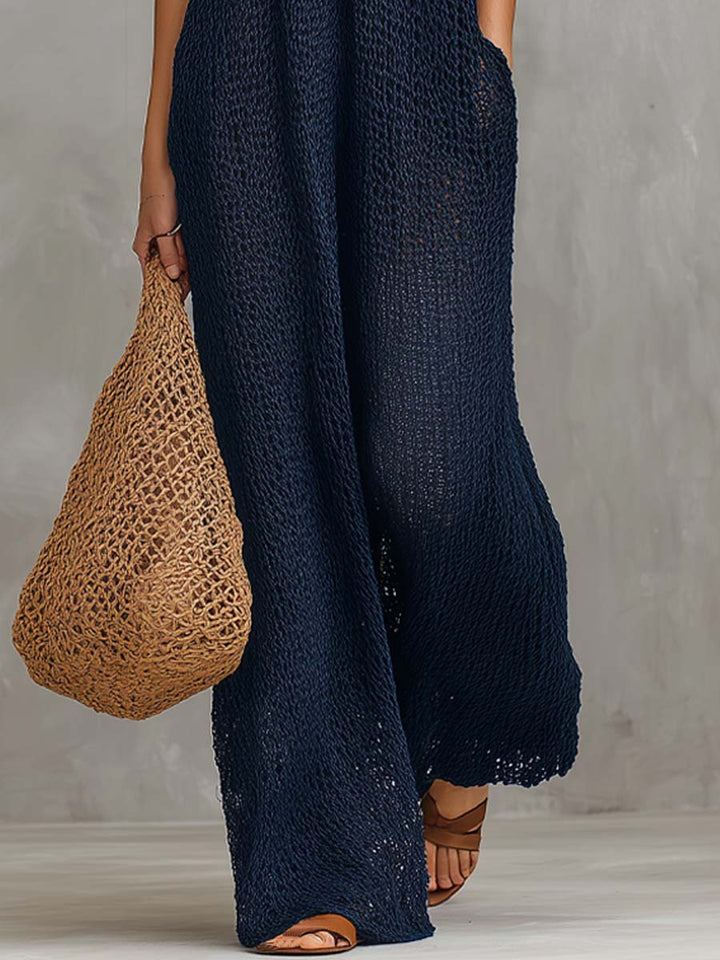 Bohemian vacation knitted jumpsuit back view