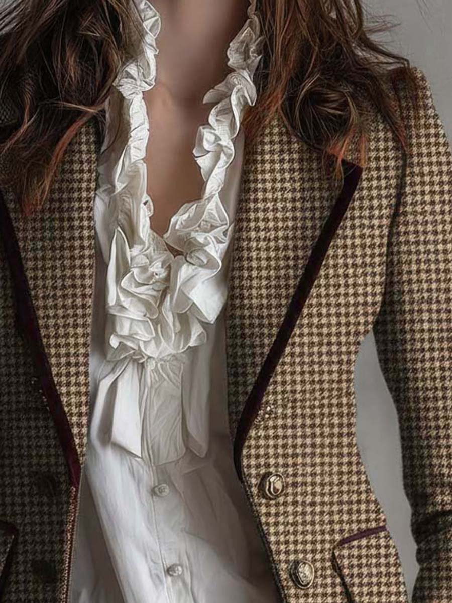 Tweed houndstooth blazer back view