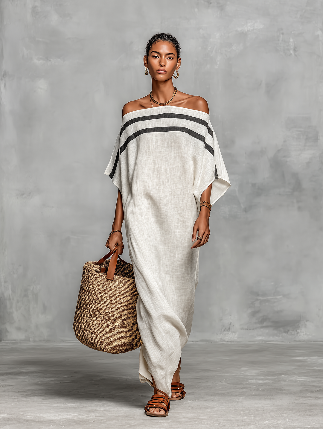 White Batwing Maxi Dress — product view