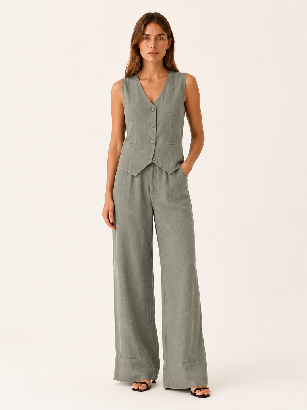 Della | Linen Co-Ord Set with Wide-Leg Trousers