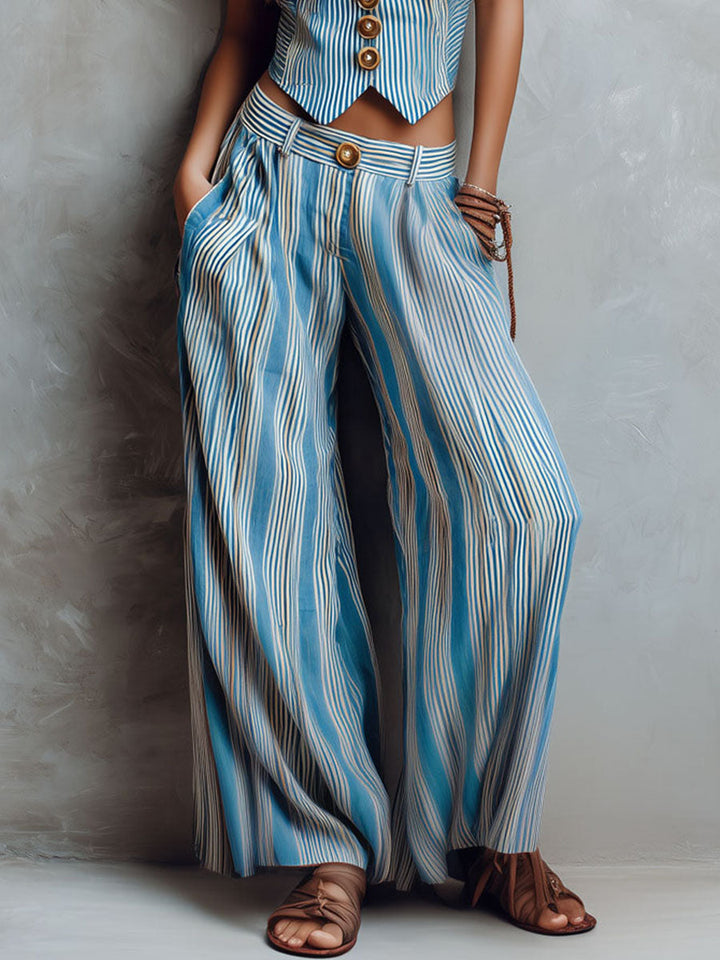 Boho blue striped pants set styled look