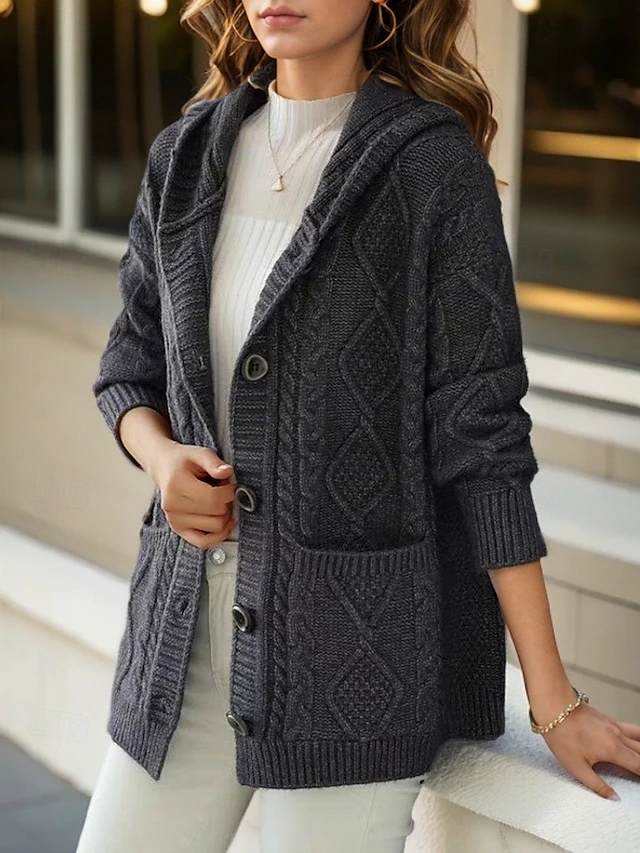 Lina Elegant Diamond Stitch Cardigan — styled view