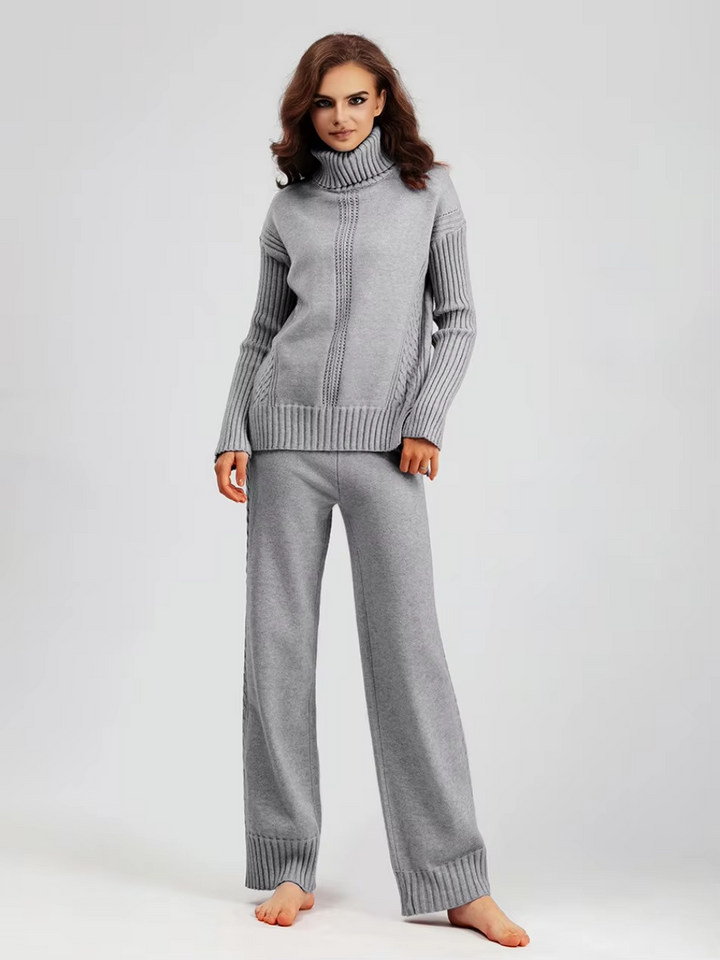 Scarlett Stylish High-neck Pullover Sweater with Loose Pants Set — product view