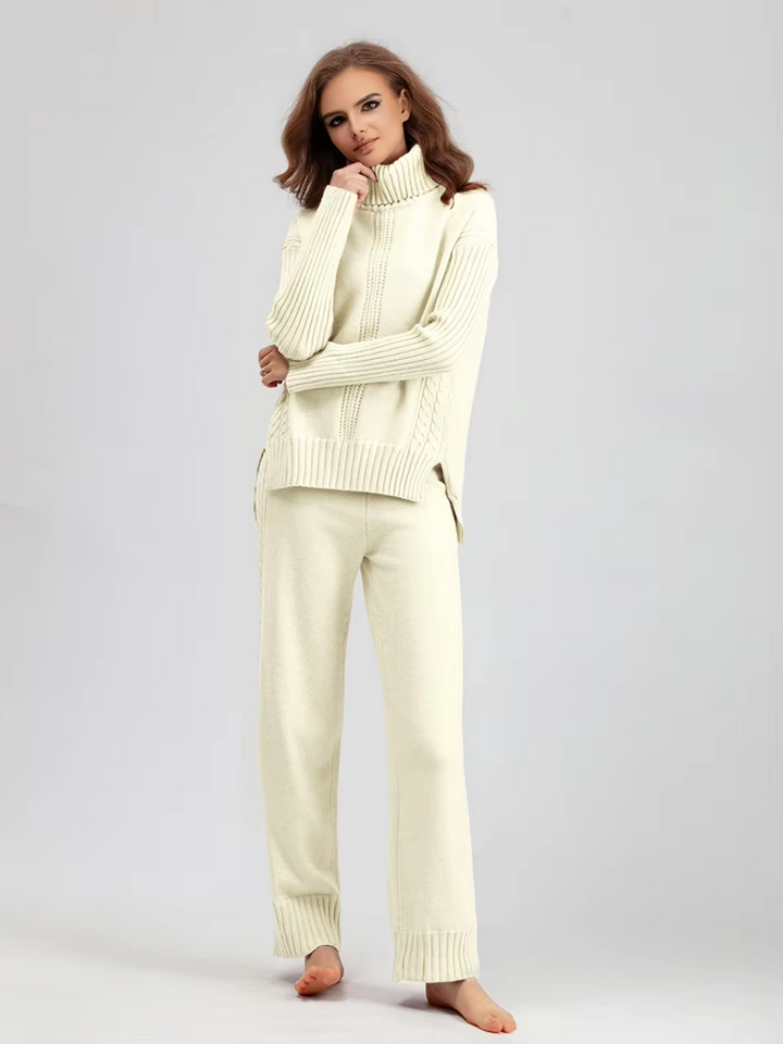 Scarlett Stylish High-neck Pullover Sweater with Loose Pants Set — product view