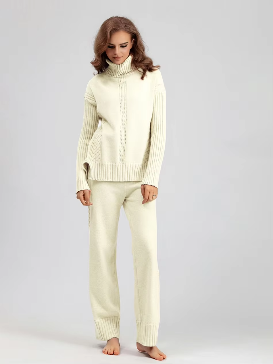 Scarlett Stylish High-neck Pullover Sweater with Loose Pants Set — product view