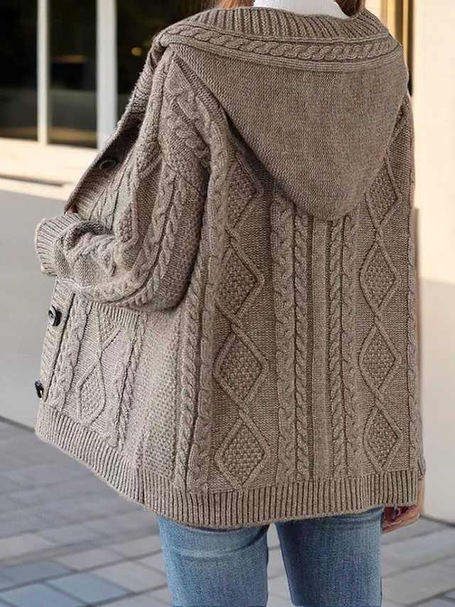 Lina Elegant Diamond Stitch Cardigan — back view
