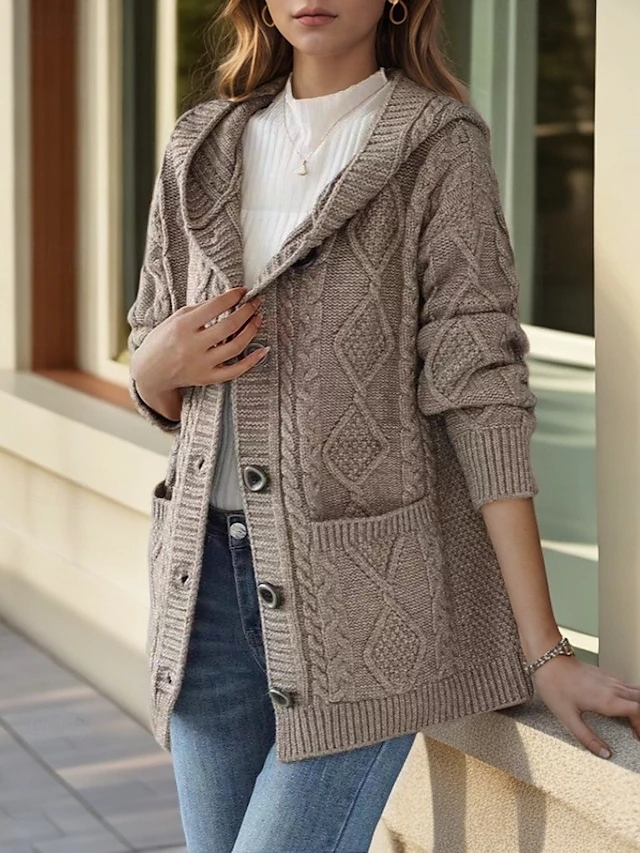 Lina Elegant Diamond Stitch Cardigan — detail view