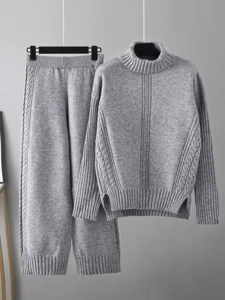 Scarlett Stylish High-neck Pullover Sweater with Loose Pants Set — product view