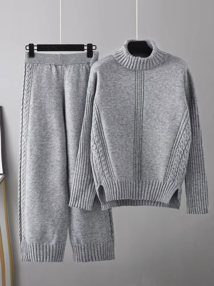 Scarlett Stylish High-neck Pullover Sweater with Loose Pants Set — product view