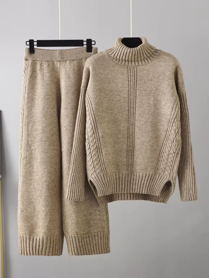 Scarlett Stylish High-neck Pullover Sweater with Loose Pants Set — product view