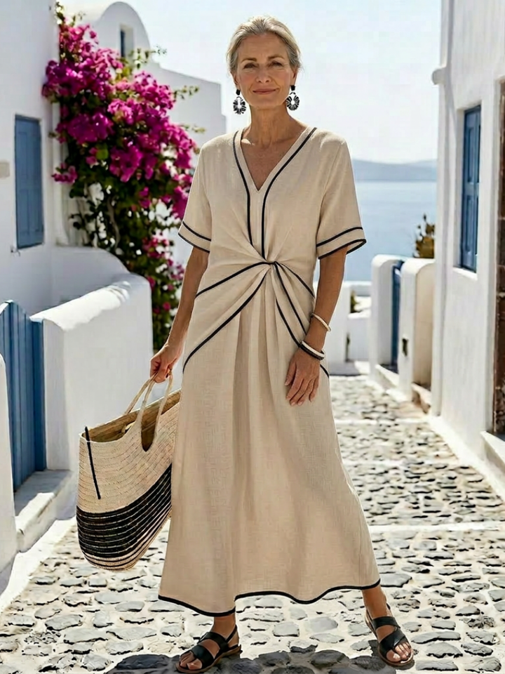 Linnea Gathered Midi Dress — detail view