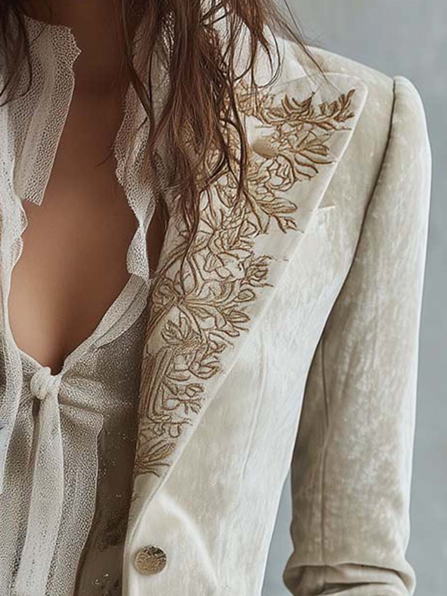 Ivory velvet blazer full length view