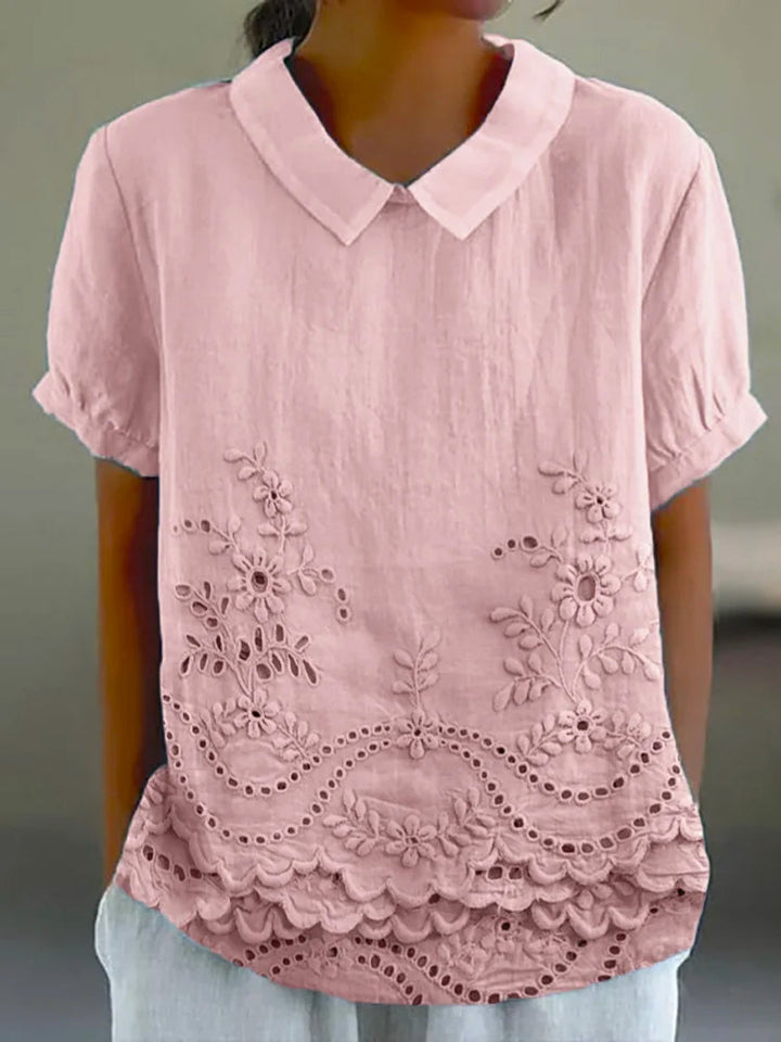 Lily Floral Embroidered Shirt — front view