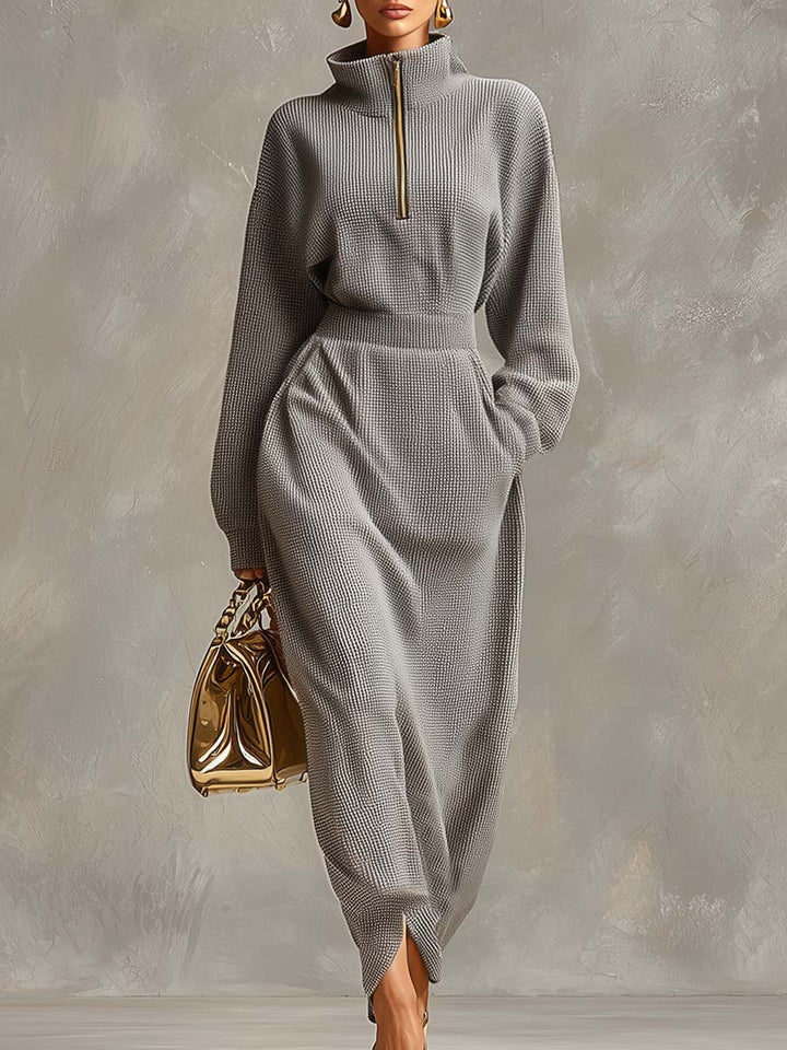 Lillian soft gray waffle knit maxi dress – front full-length view women