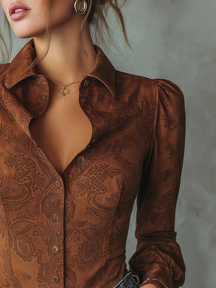 Retro paisley suede blouse full length view