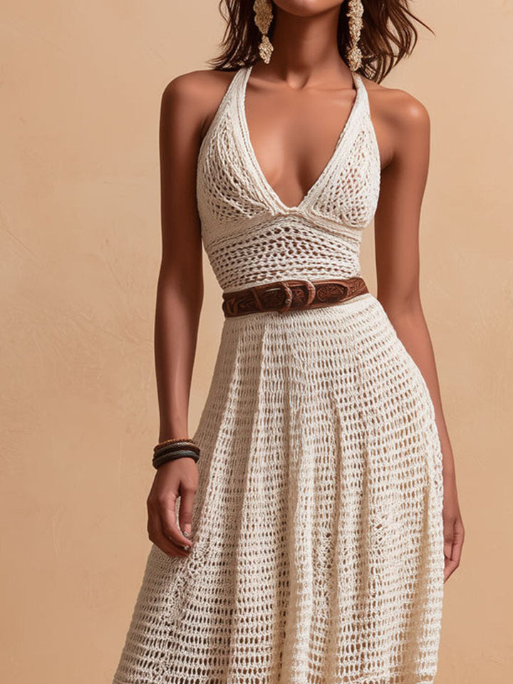 Boho ivory crochet maxi dress styled look