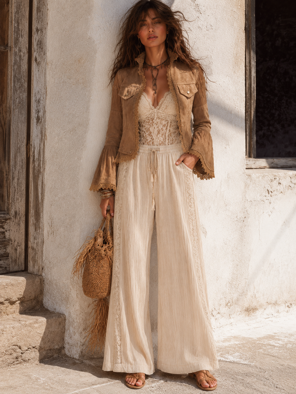 Lace trim patchwork jacket detail