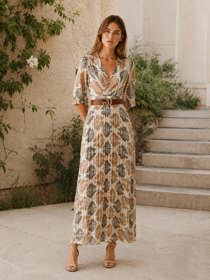 Floral Patterned Maxi Dress with Elbow Sleeves – close-up