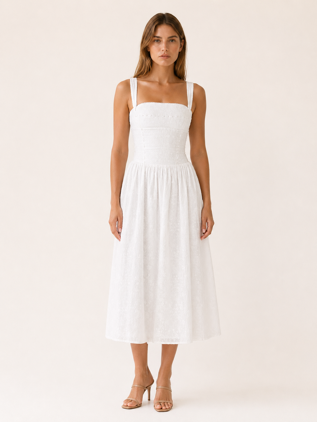 Pink Gingham Midi Sundress with Pockets – close-up