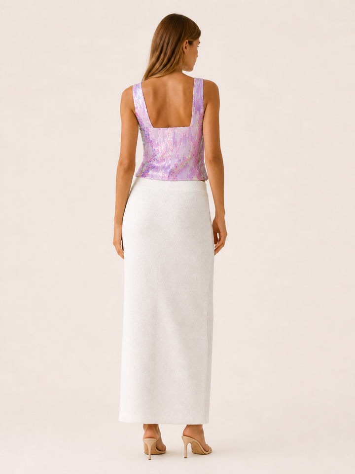 Blue Sequin Cami Top with V Neck – side view