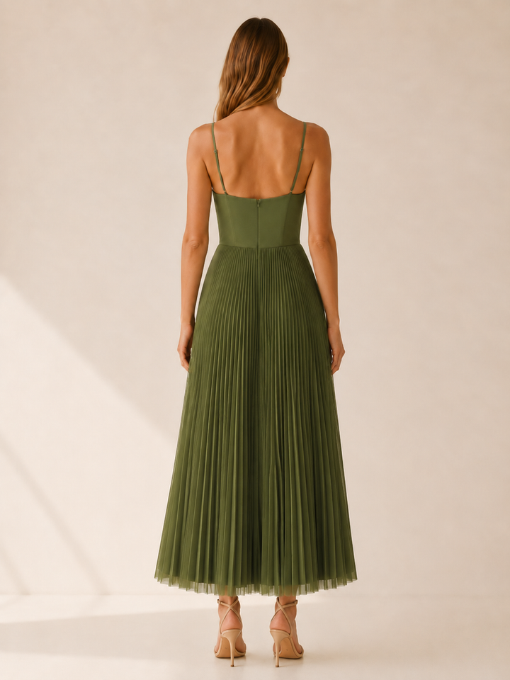 Green Strappy Maxi Dress with Ruffle Detail – side view