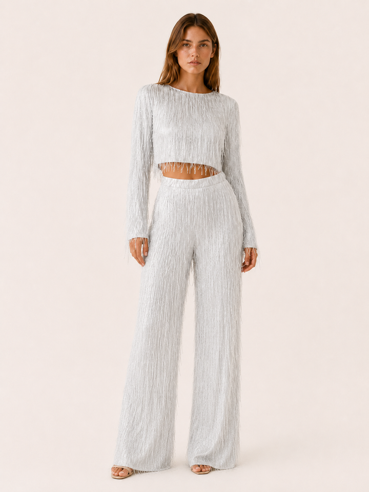 Eudora | Sequin Two Piece Set with Fringe Detail
