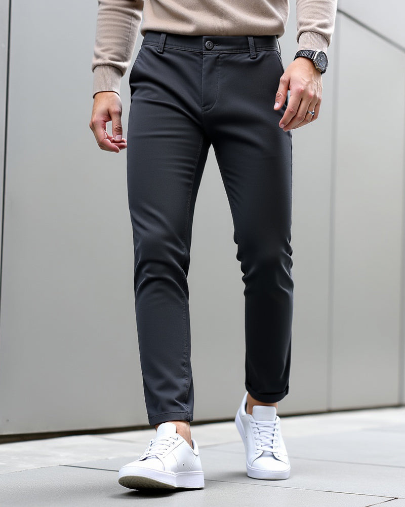 Everyday Slim Chinos Black Mens Outdoor View | The Ashwell