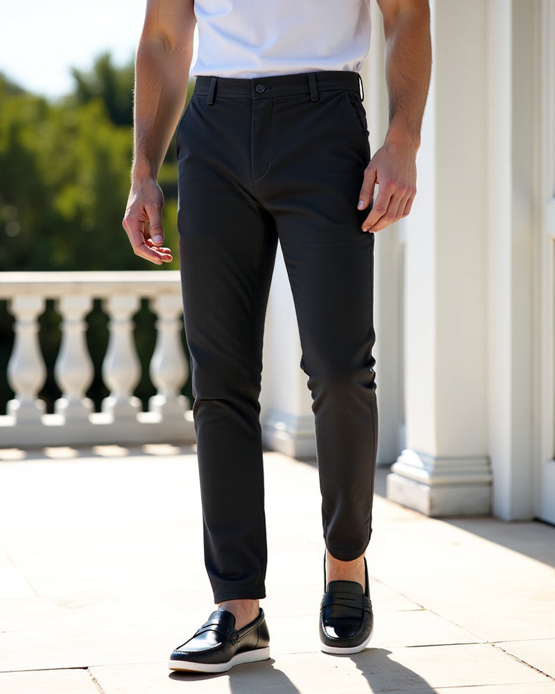 Everyday Slim Chinos Black Mens Lifestyle View | The Ashwell