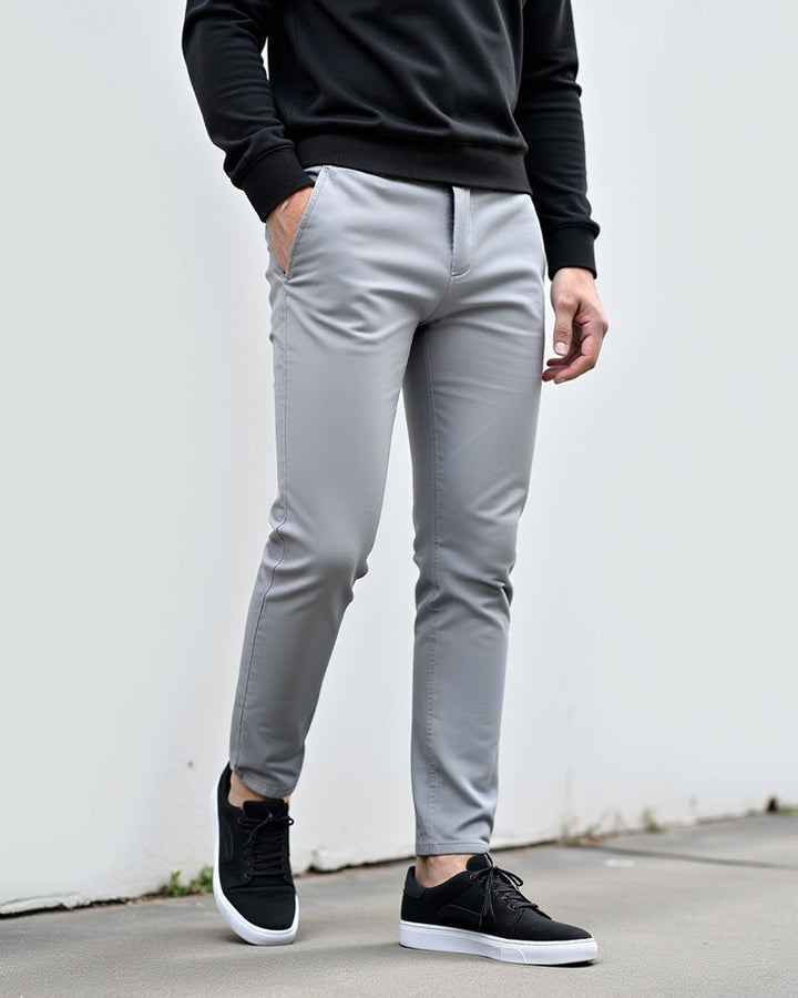 Everyday Slim Chinos Light Gray Mens Lifestyle View | The Ashwell
