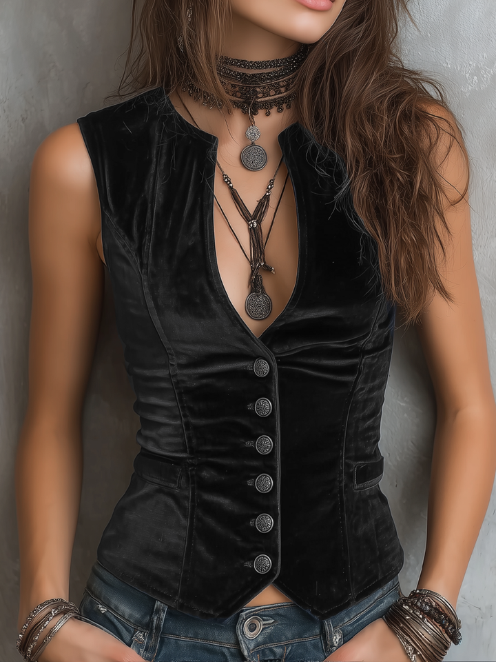 Vintage V-neck velvet vest front view