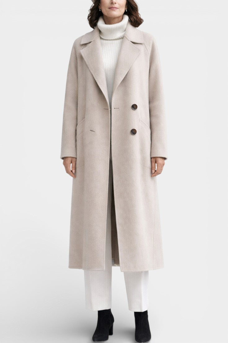 Clara long structured wool coat front view model