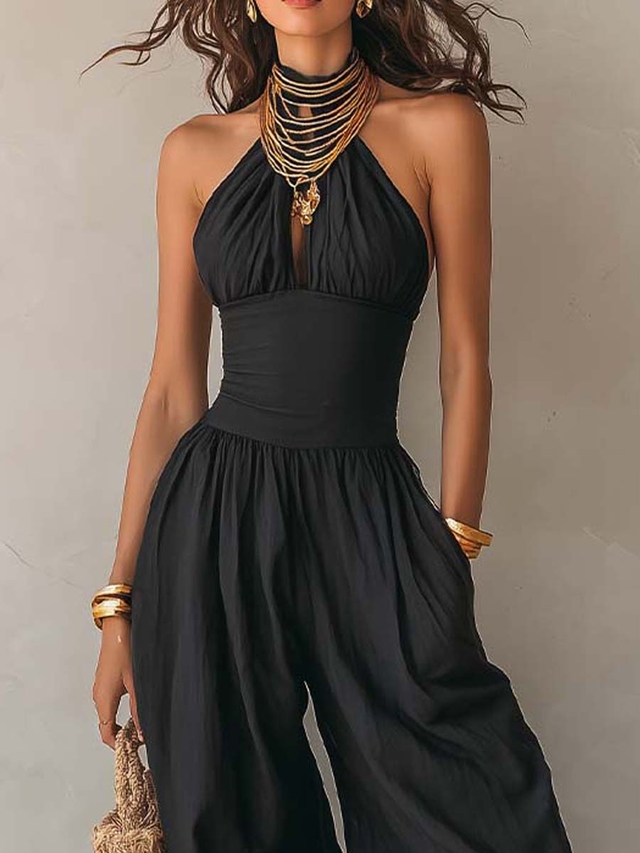 Balloon-leg halter jumpsuit back view