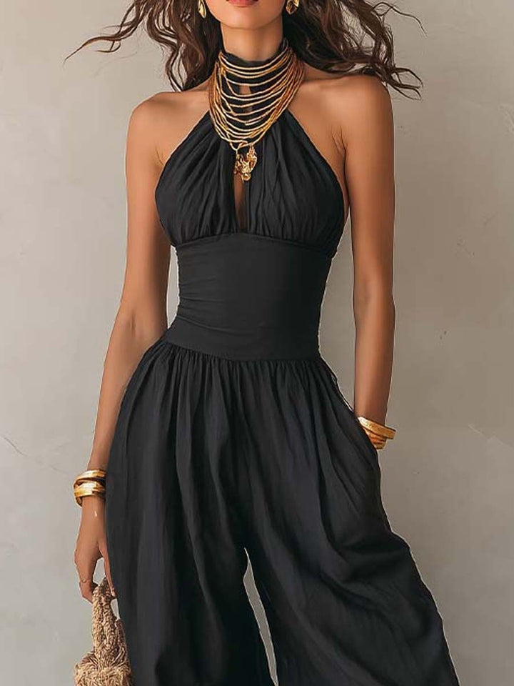 Balloon-leg halter jumpsuit back view