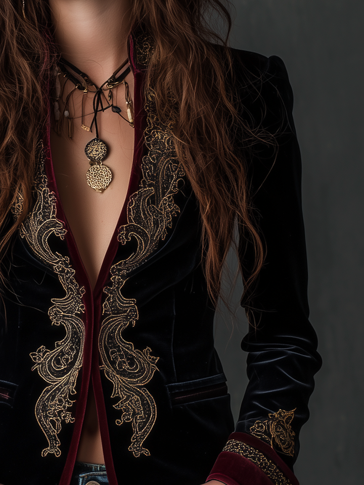 Embroidered baroque blazer back view