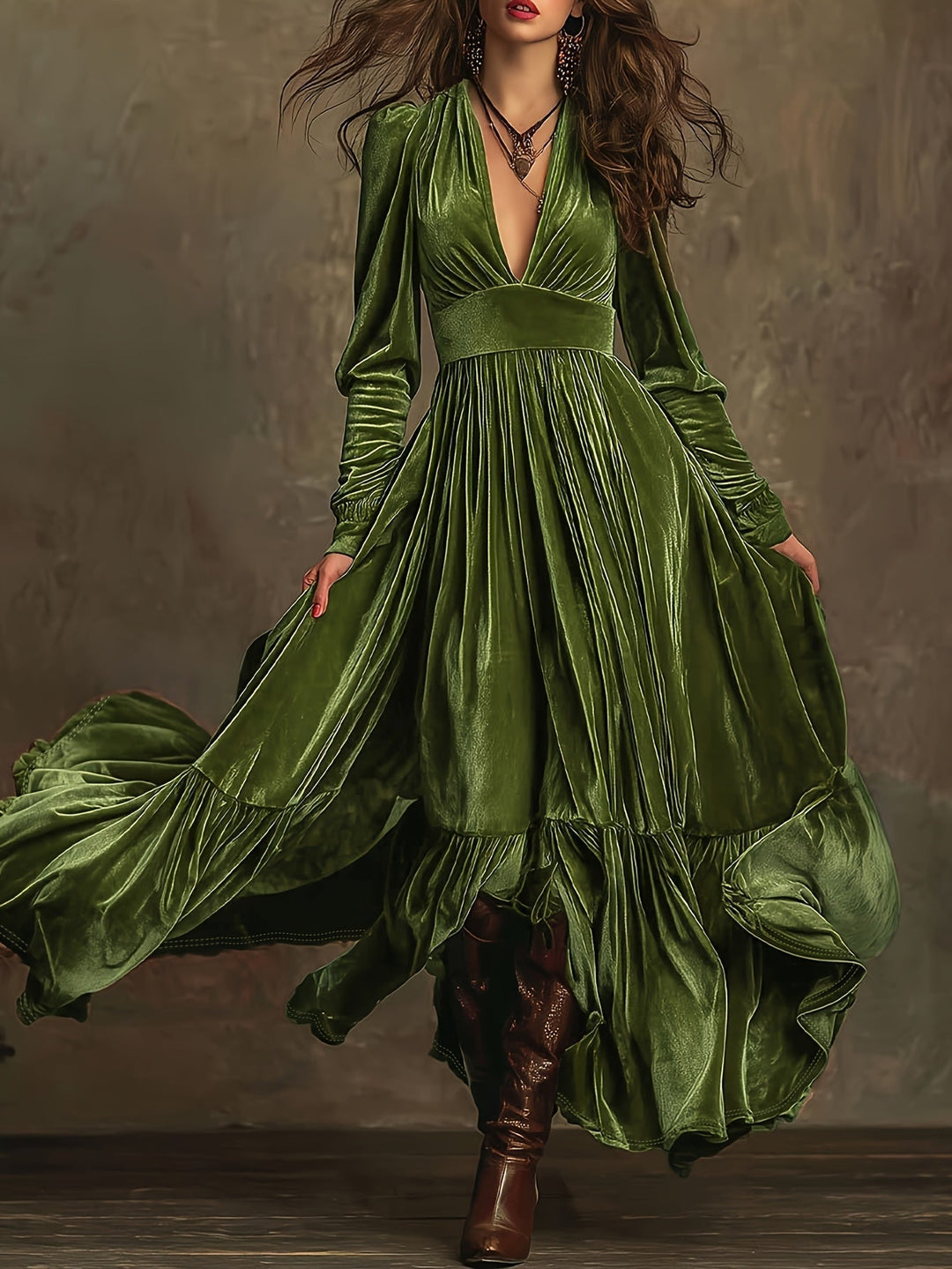 Eveline brown velvet dress – sophisticated women's winter look