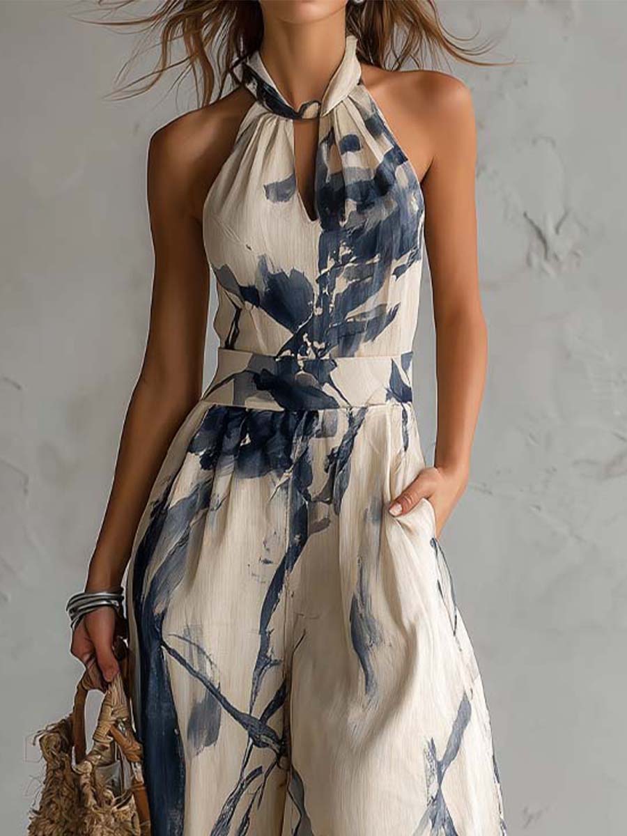 Halter neck wide-leg jumpsuit back view