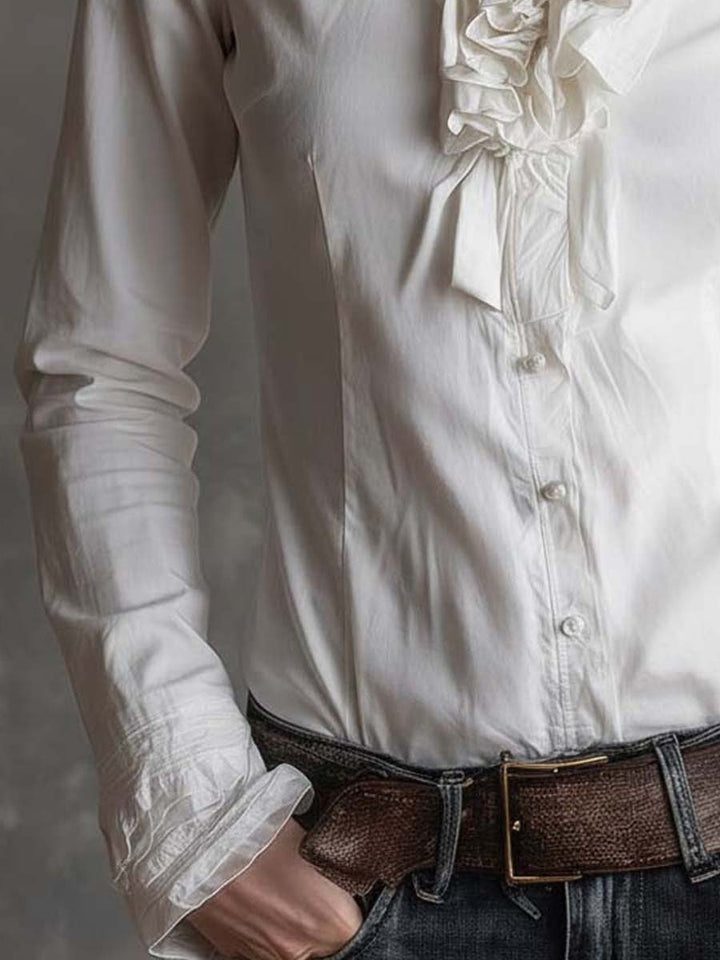 White ruffle blouse back view